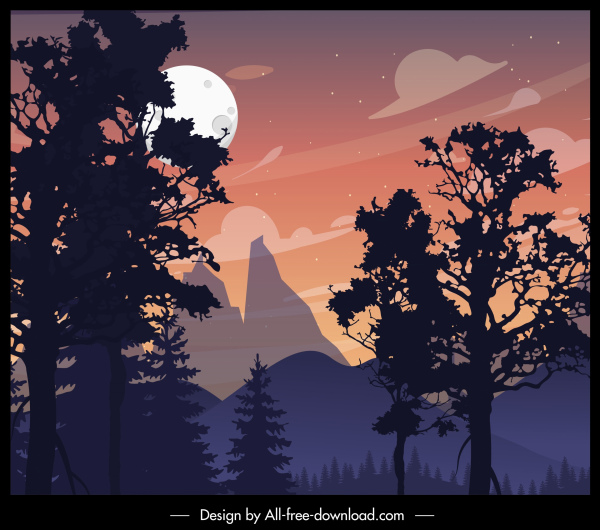 mountain landscape painting moonlight decor classic design