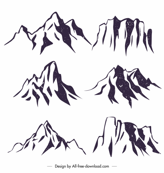 mountain peak icons classical handdrawn design