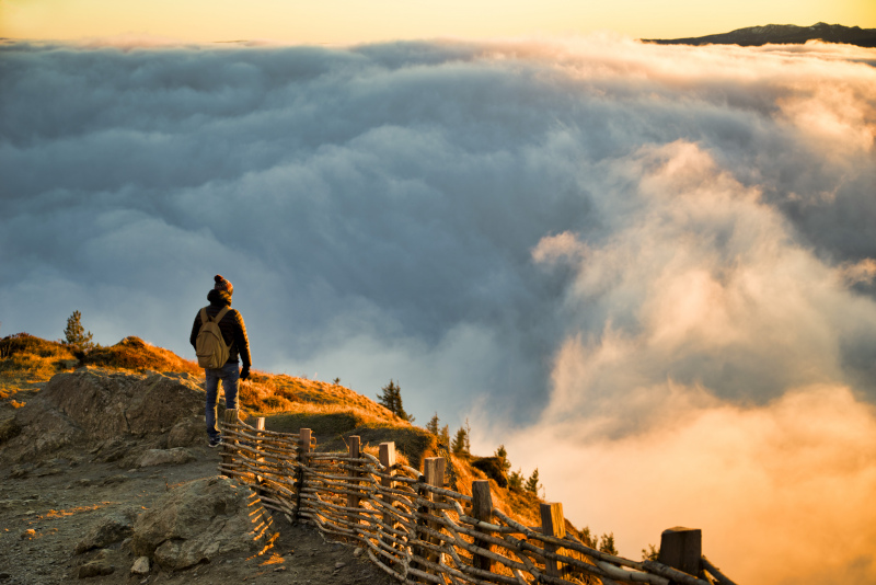mountain peak landscape picture person sightseeing cloudscape 