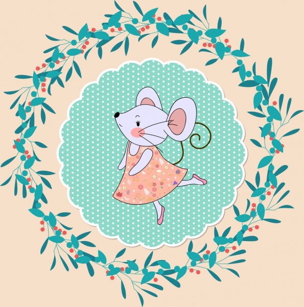 mouse background cute stylized icon circle wreath isolation