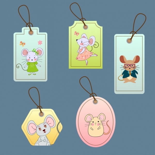 mouse tags templates cute colored stylized icons decor
