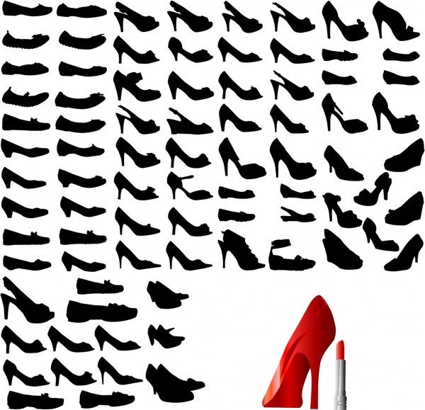 women accessories icons high heel templates silhouette sketch