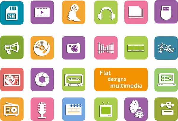 multimedia icons design in flat style