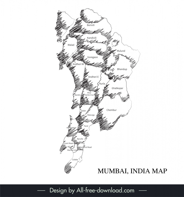 mumbai map backdrop template flat black white classical handdrawn outline  
