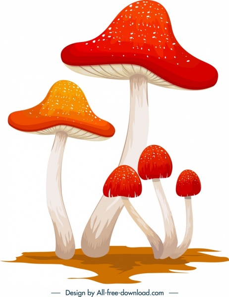 mushroom icon colored classical 3d sketch