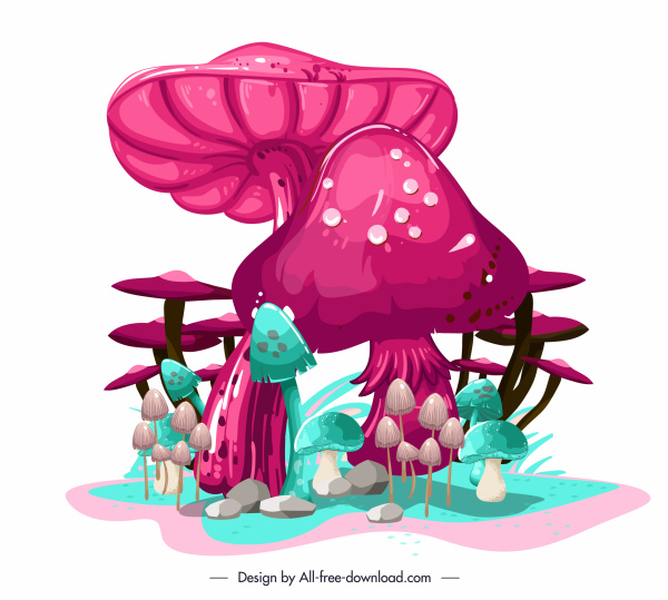 mushroom painting colorful luxuriant sketch
