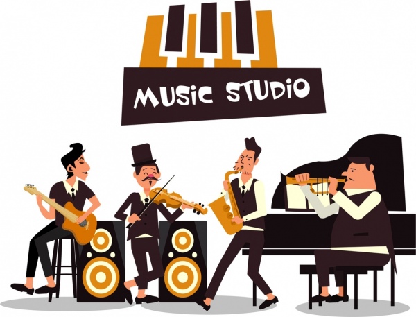 music background bandsman acoustic icons cartoon characters