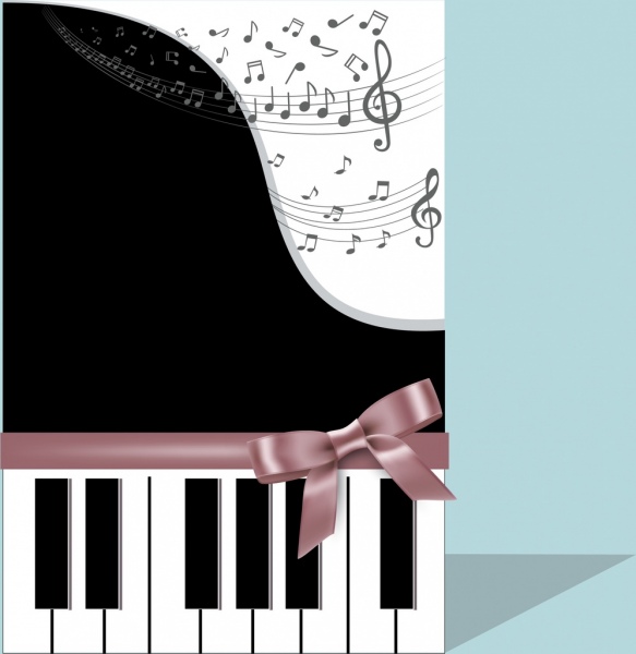music background piano keyboard notes ribbon icons decor