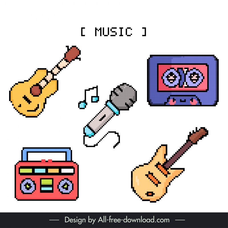 music design elements cute stylized pixel art