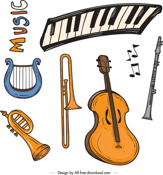 music design elements instruments icons retro design