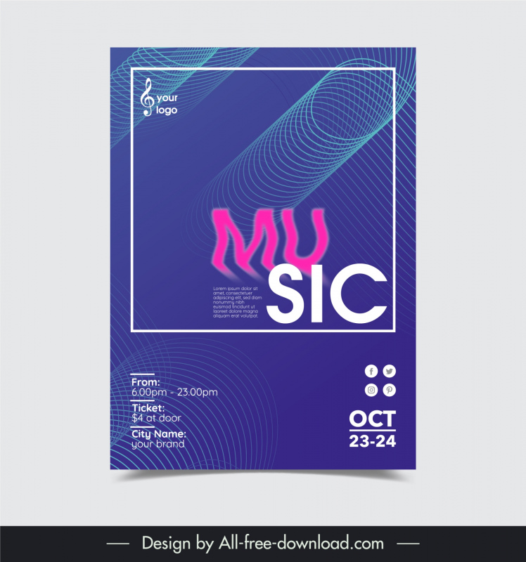 music event poster template deformed text 3d rolled curves
