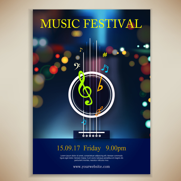 music festival poster illustration with bokeh background