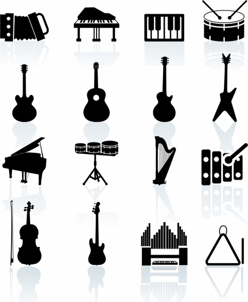 Music Instruments black and white icon set