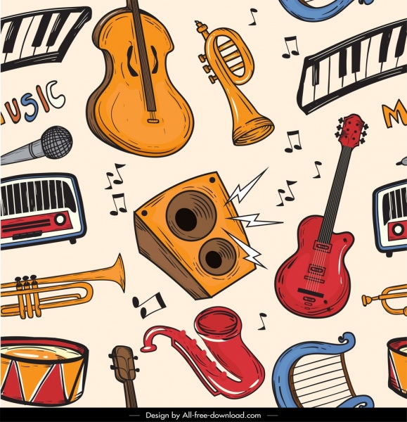music instruments pattern colorful classical design