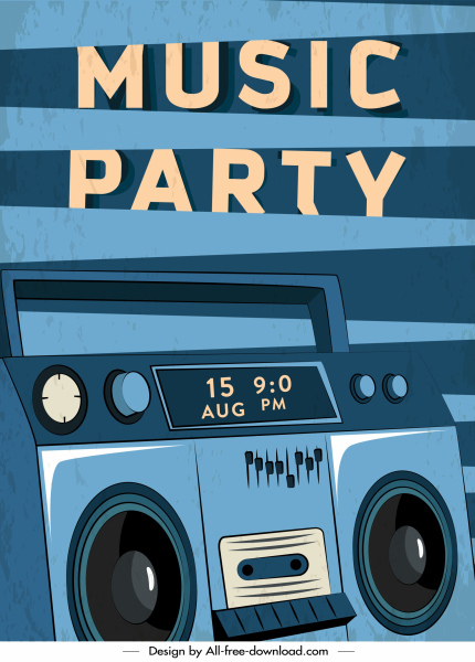 music party banner dark retro design cassette sketch