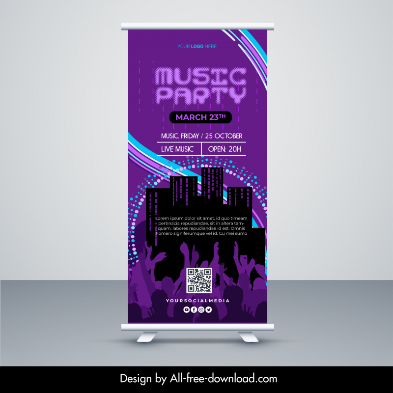 music party show banner template dark dynamic silhouette 
