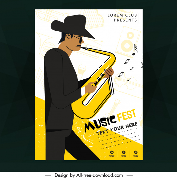 music poster saxophonist icon colored classical design