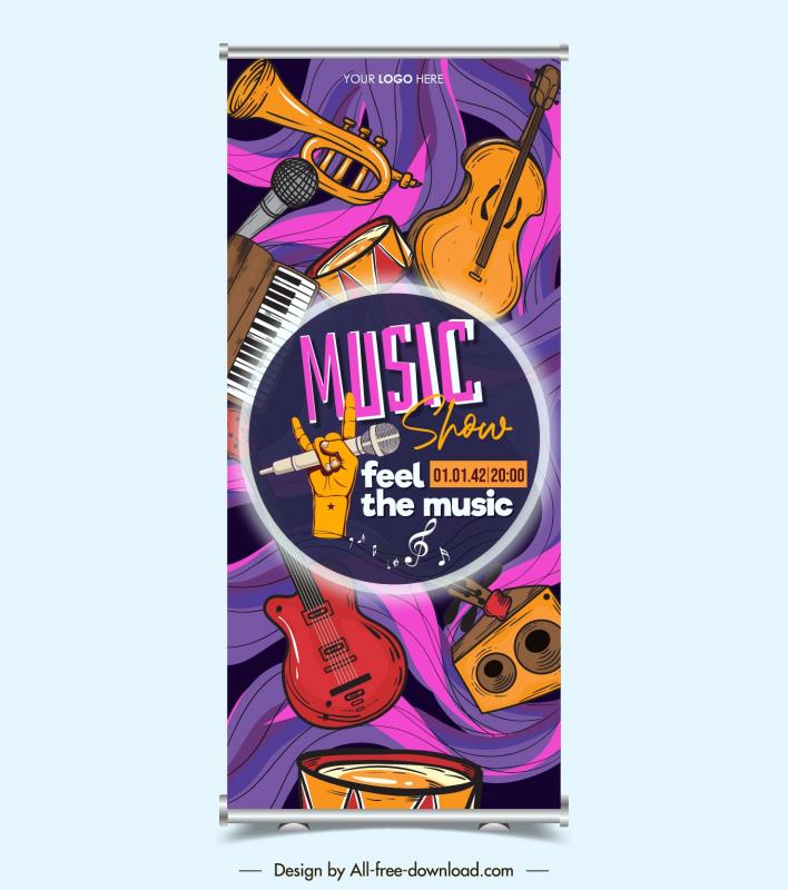music show roll up banner template dynamic classic instruments 