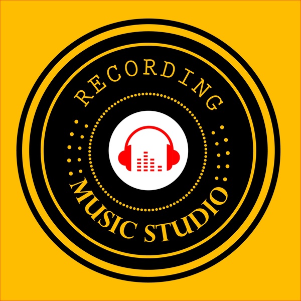 music studio logo round black design headphone icon