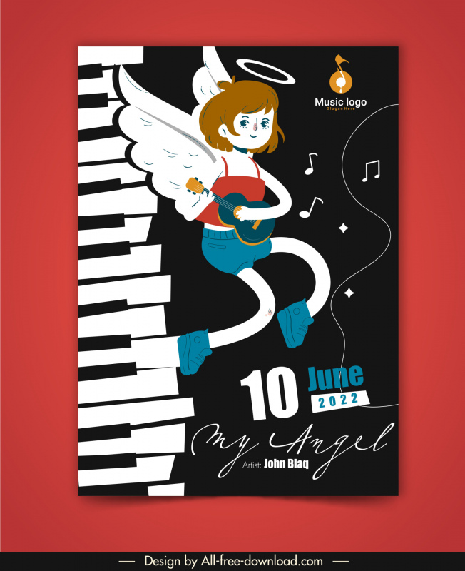 my angel poster template dynamic cartoon design music elements sketch