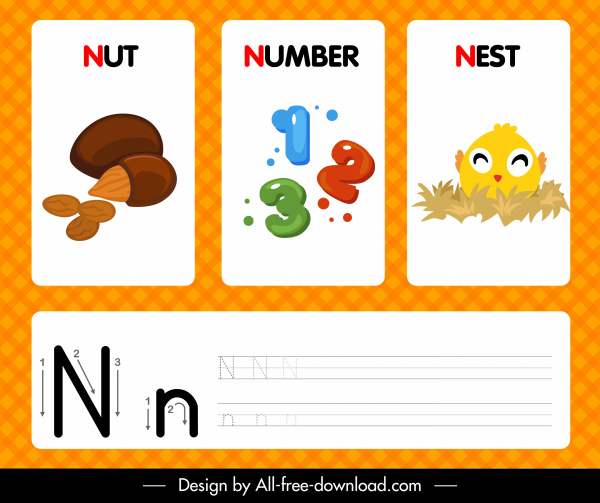 n alphabet teaching background nut number nest symbols