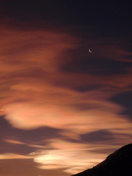 nacreous clouds and moon