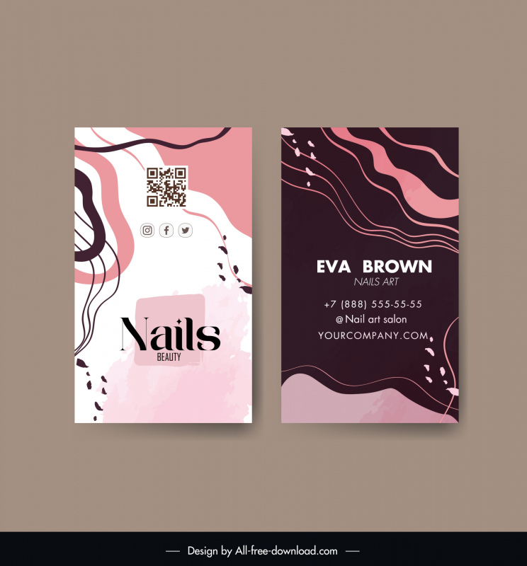 nail art salon business card template abstract curves