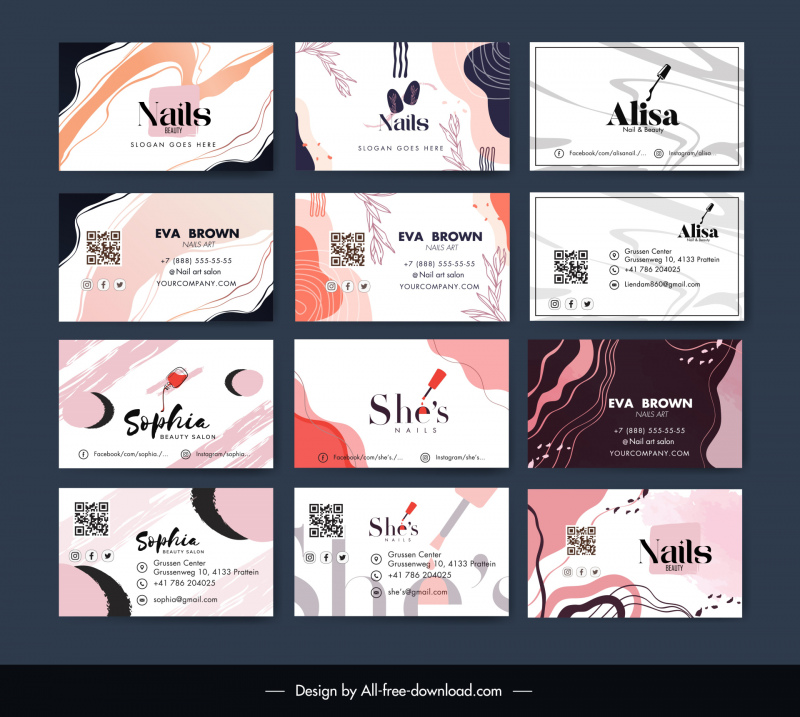 nail art salon business card templates collection flat classic dynamic