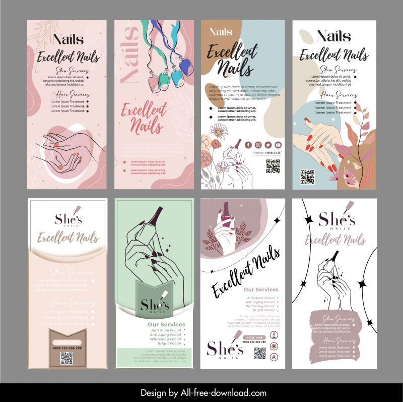 nail salon roll up banner templates collection classical vertical beauty elements 