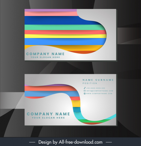 name card template colorful horizontal stripes paper cut