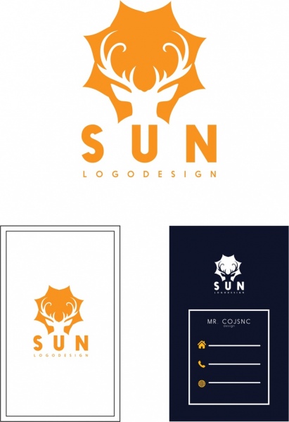 namecard template sun logo design reindeer silhouette decoration