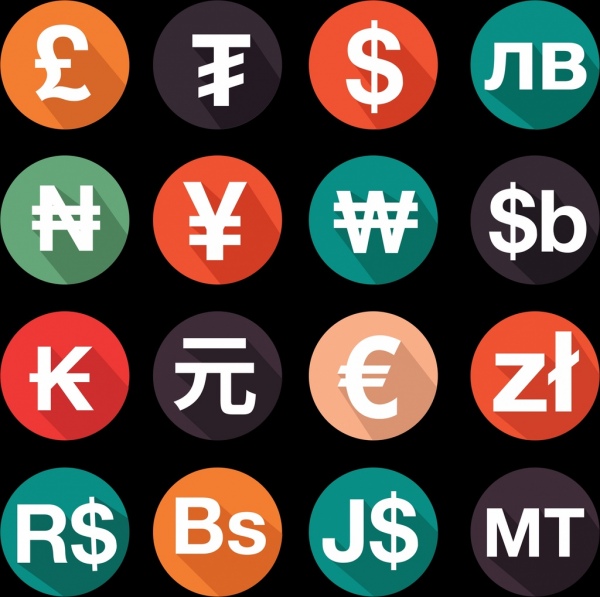 national currency icons isolation colored round design