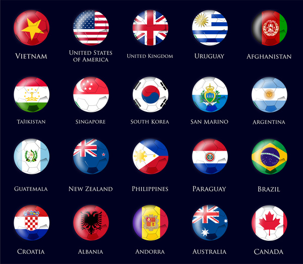 nations flags design on round icons