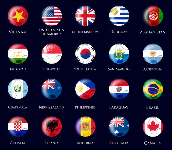 nations flags design on round icons 