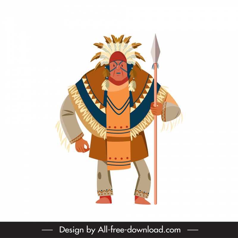 native american indian character icon man sketch cartoon design