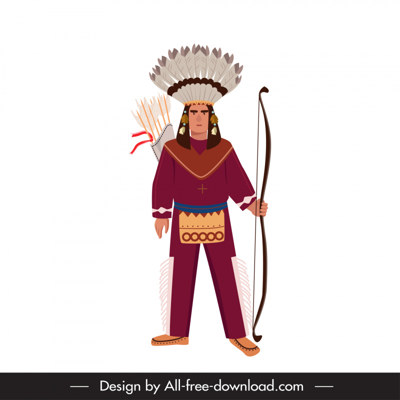 native american indian man icon cartoon character sketch