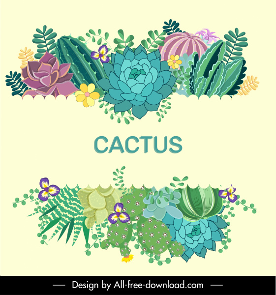 natural cactus decor elements colorful classic handdrawn