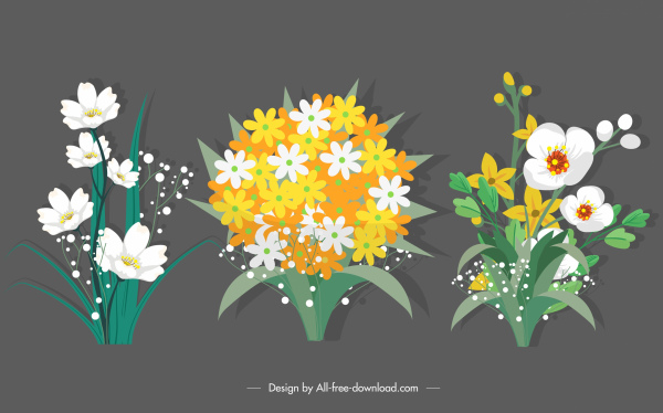 natural flowers icons blooming sketch colorful classic design