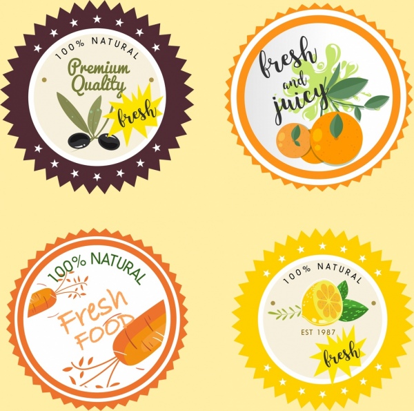 natural food label templates colored serrated design