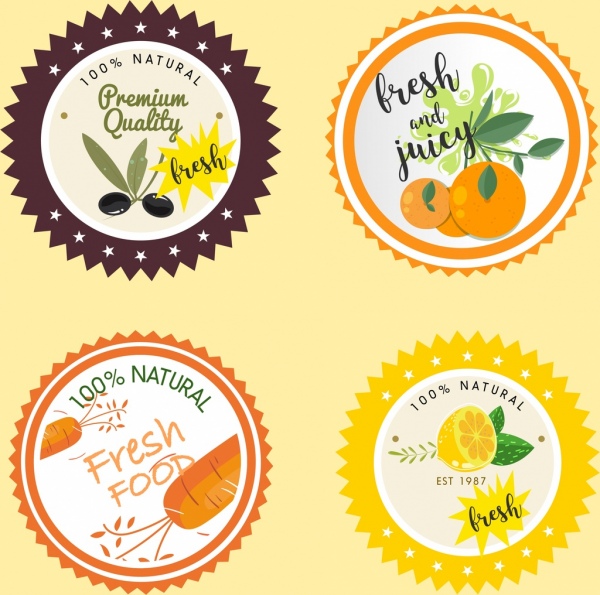 natural food label templates colored serrated design 