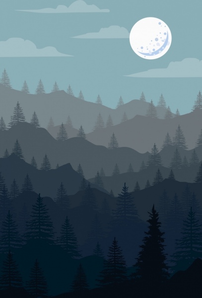 natural landscape drawing mount moonlight icons