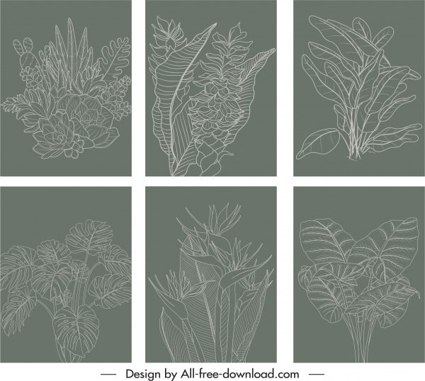 natural leaves background templates retro handdrawn sketch