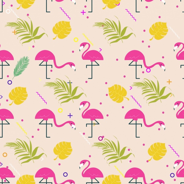 natural pattern leaf bird icons multicolored repeating design