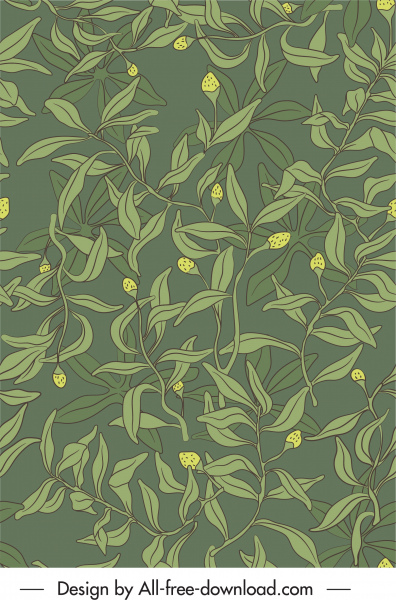 natural plants pattern leaves buds sketch handdrawn classic 