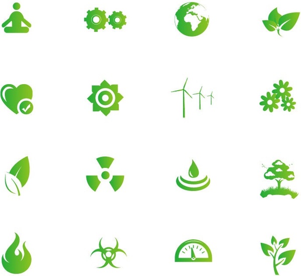 nature and environment green symbols vector set