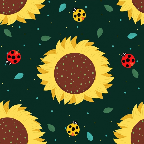 nature background colorful bugs sunflowers icons decor