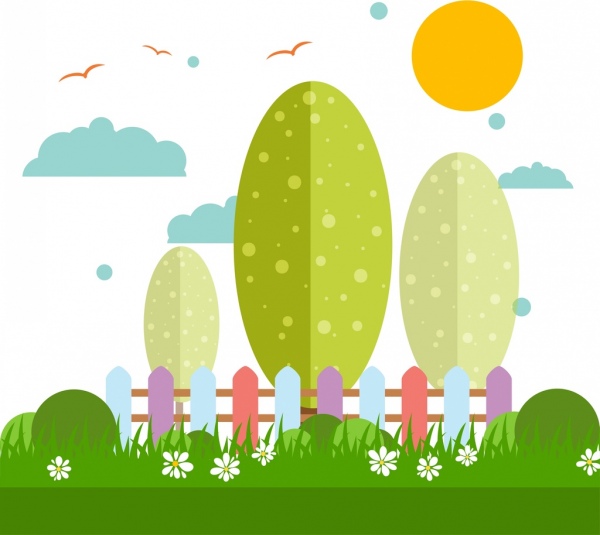 nature background colorful cartoon style tree grass icons