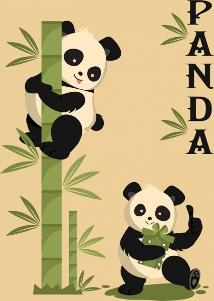 nature background panda green bamboo icons decor