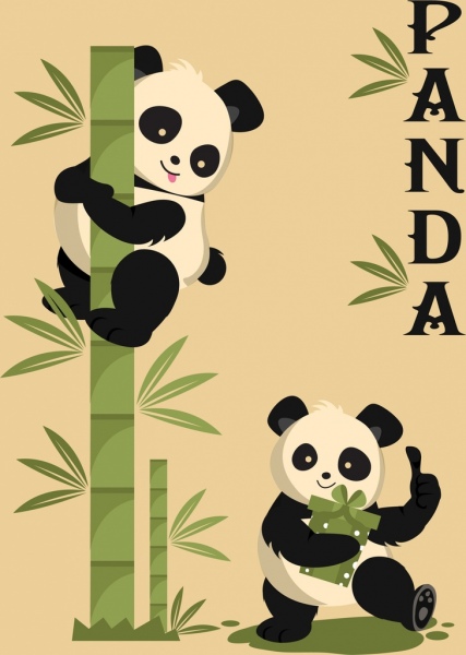 nature background panda green bamboo icons decor 