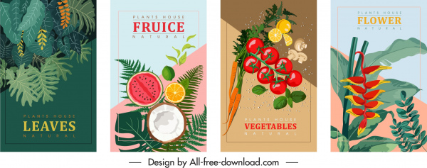 nature banners templates colorful classic fruit flora design